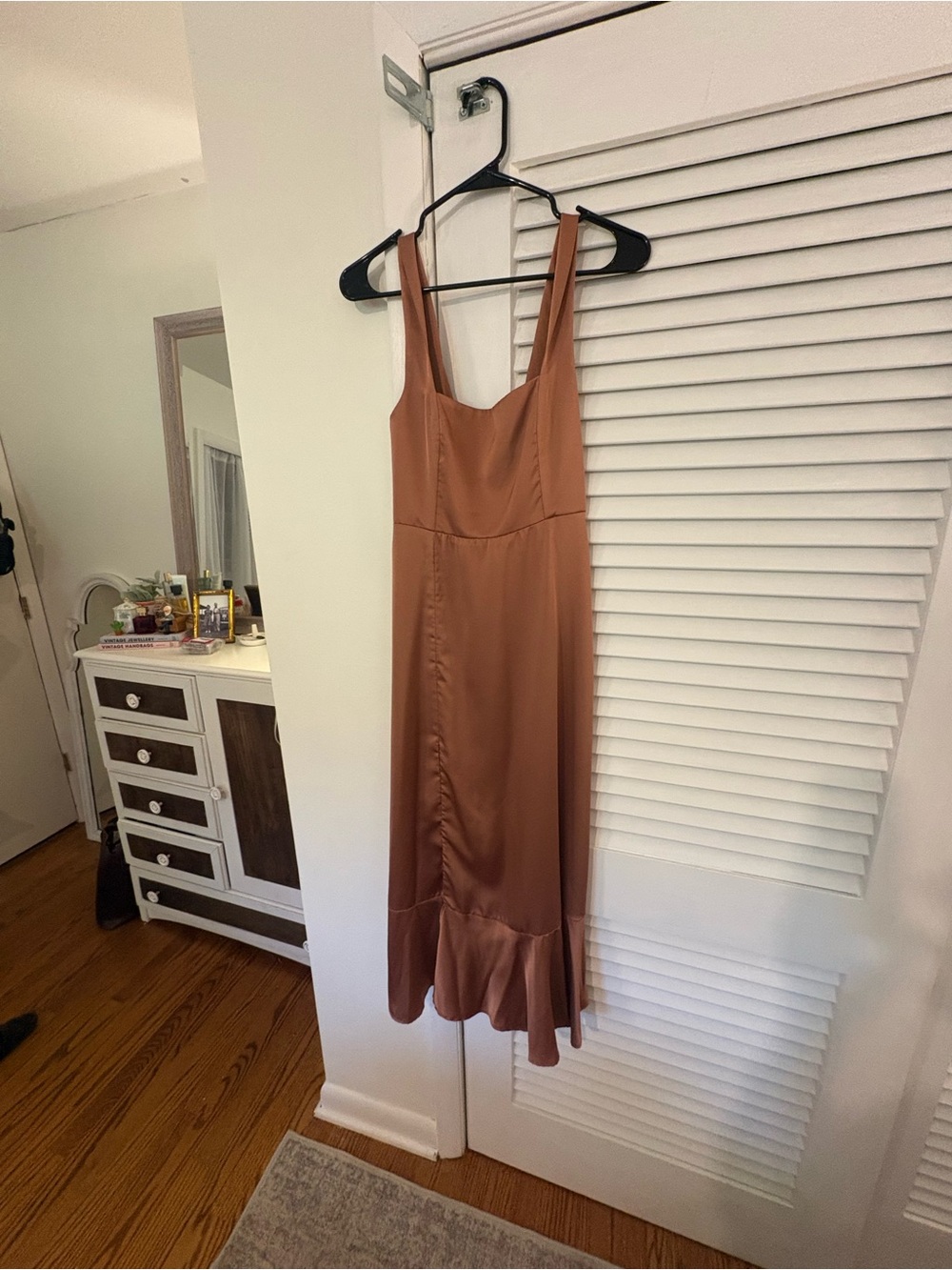 Show Me Your MuMu Satin Midi Dress in Rust Brown